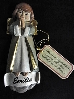 Schutzengel mit persönlichem Namen, 10 cm, farbig bemalt