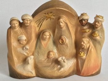 Letztes Stück! Blockkrippe Abendland: Fantastisch! Zwölf Figuren in einem Stück Holz! 