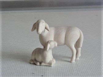 Abendrotkrippe: NEU!  Schaf mit Lamm, 12 cm, Natur 